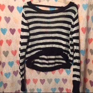 Bisou Bisou Crop Striped Knit Sweater Black White Large